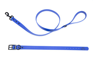 Henry & Sadie Blue Collar and Lead with Black Hardware on a White Background