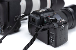 Henry & Sadie Camera Strap Black Nylon Webbing and non metal hardware attachments to camera
