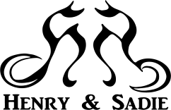 Black and white logo of 'Henry & Sadie' with decorative elements.