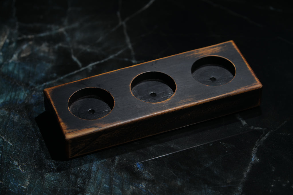 Teak Tealight Trio | Distressed Black Wood Color