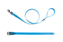Load image into Gallery viewer, Henry &amp; Sadie Ocean Blue Collar  and Lead Set with Black Hardware