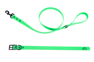 Henry & Sadie Neon Green Collar and Lead with Black Hardware