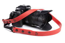 Load image into Gallery viewer, Henry &amp; Sadie 3/4 Red Camera Strap shown on a camera
